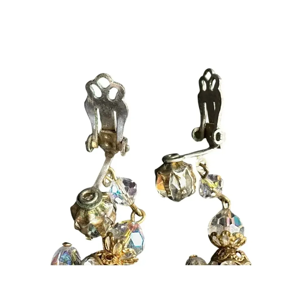 Vintage 1950s Fashion Crystal Faux Earrings Mid Century Glam Hollywood style